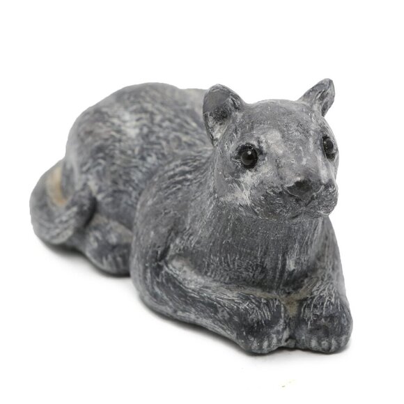 Vintage WOLF ORIGINAL Mountain Lion Cat Sculpture Figurine Handmade Canada Grey - Picture 4 of 6